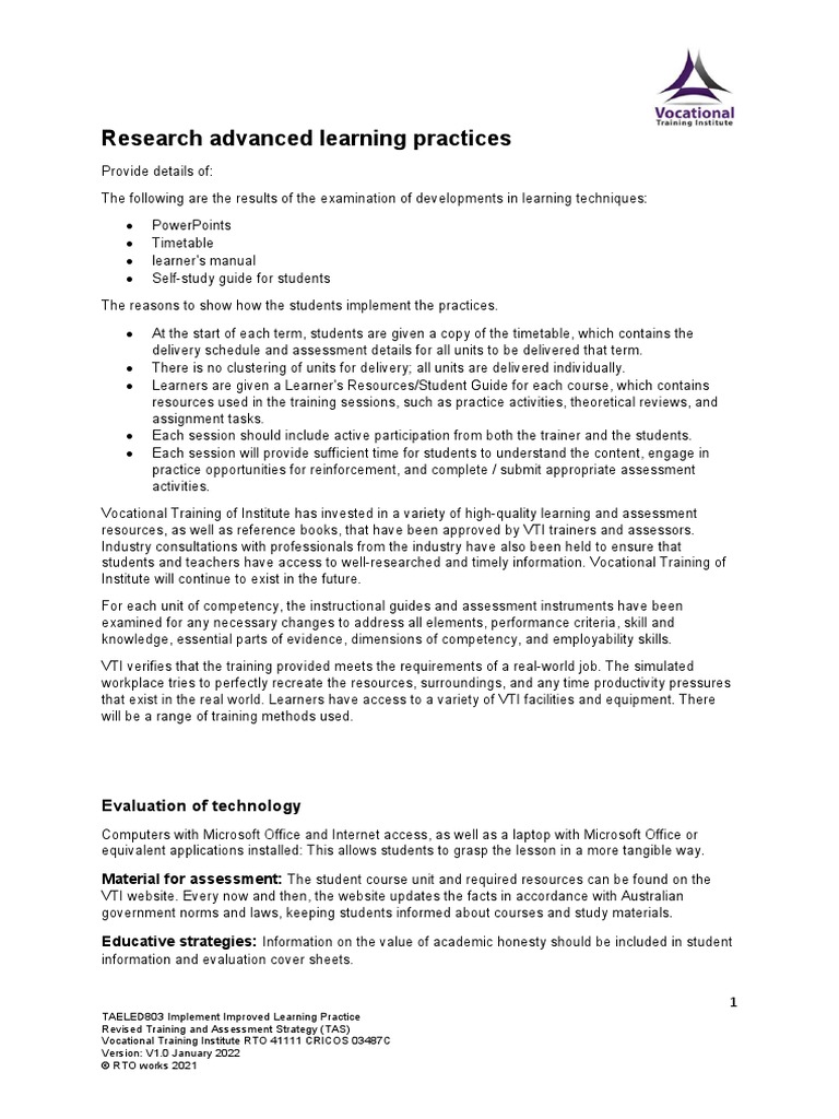 Revised Training and Assessment Strategy | PDF | Educational Assessment ...