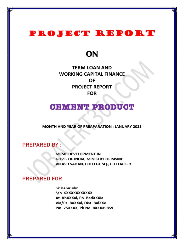 Pmegp project report cement product pdf concrete cement