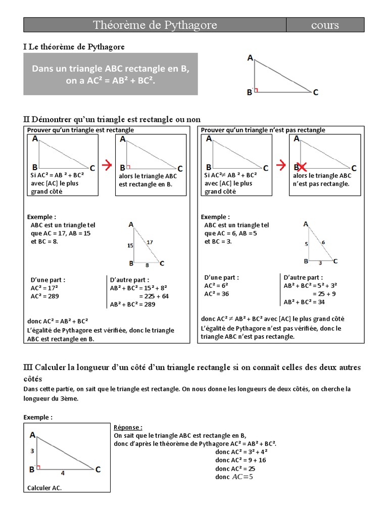 Cours Pythagore | PDF | Triangle | Objets mathématiques