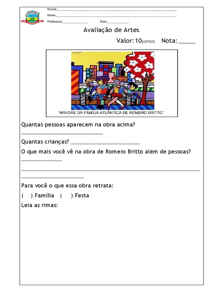 Avaliação de artes 2 ano | PDF