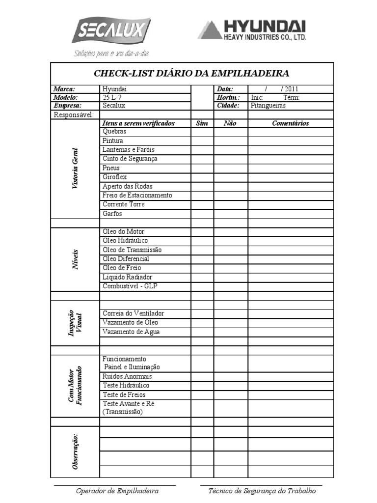 Toyota Of Plano >> Check List Empilhadeira Toyota Of Plano >> Check List Empilhadeira