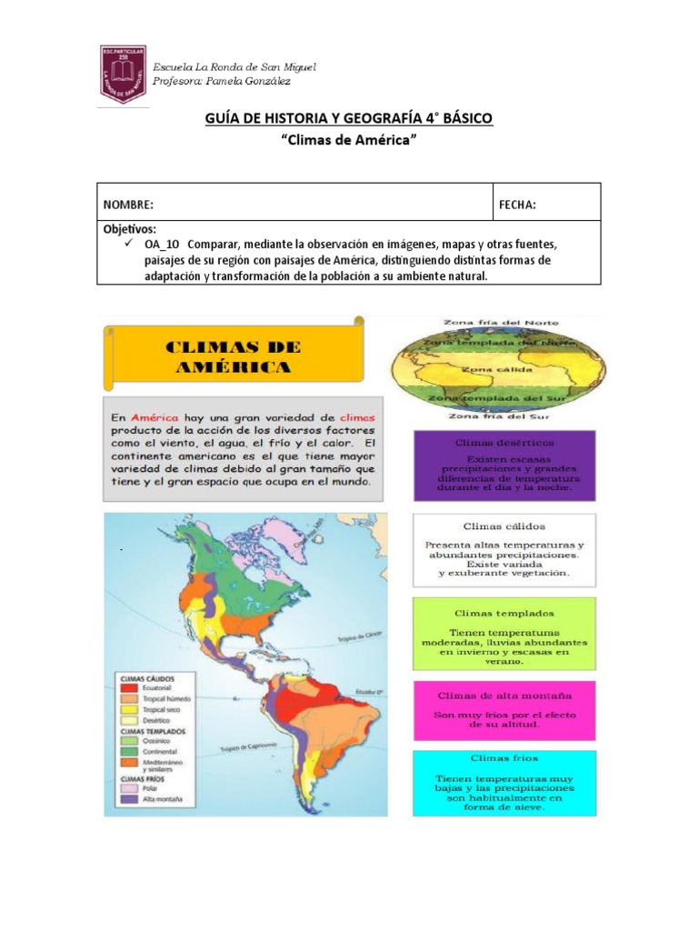 Climas y Paisajes de América 4° Básico | PDF