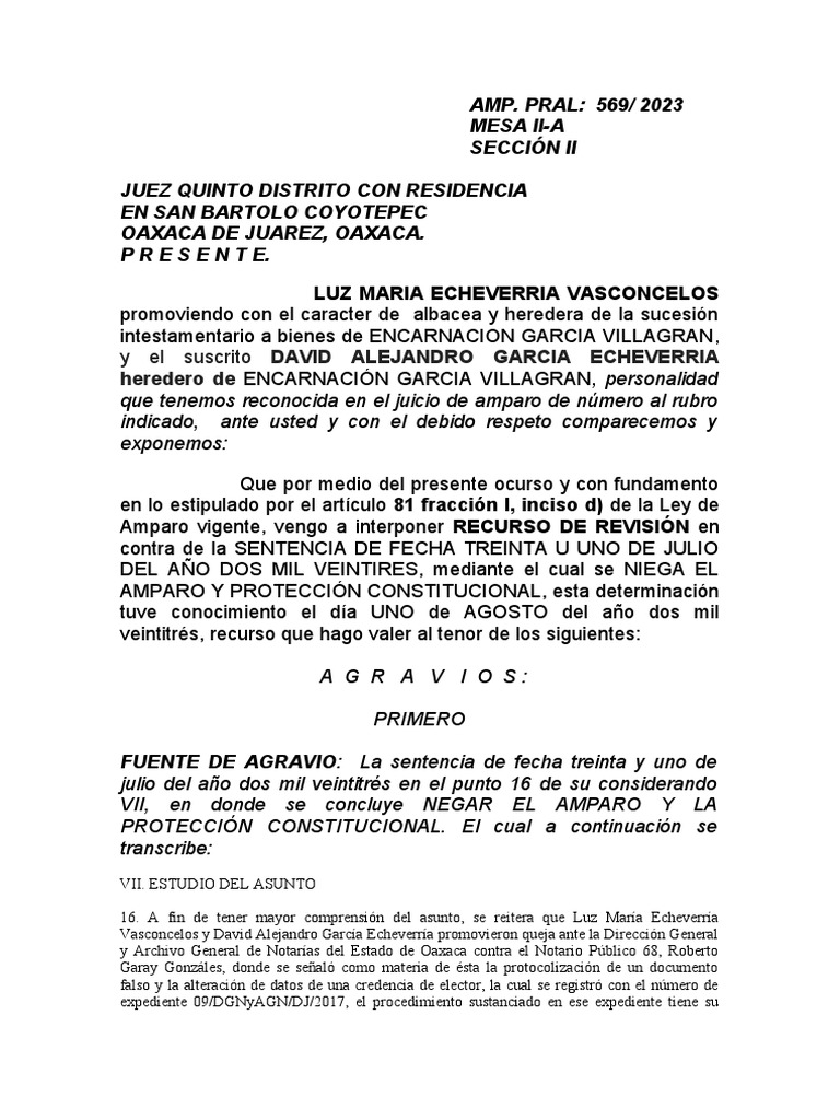 Recurso de Revisión en Amparo 569/2023 | PDF | Caso de ley | Judicaturas