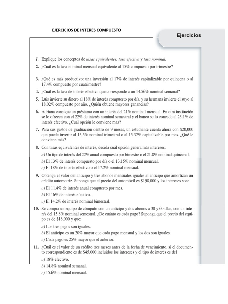 Ejercicios de Interés Compuesto y Tasas | PDF | Interés | Tasas de interés