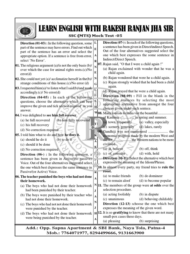 Learn English With Rakesh Ranjan Jha Sir Ith Rake PDF