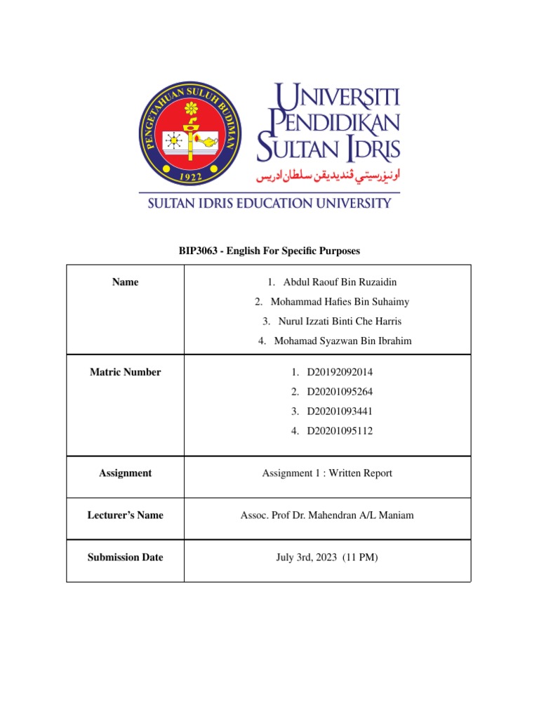 UPSI ESP Assignment Report Template | PDF | Methodology | Learning