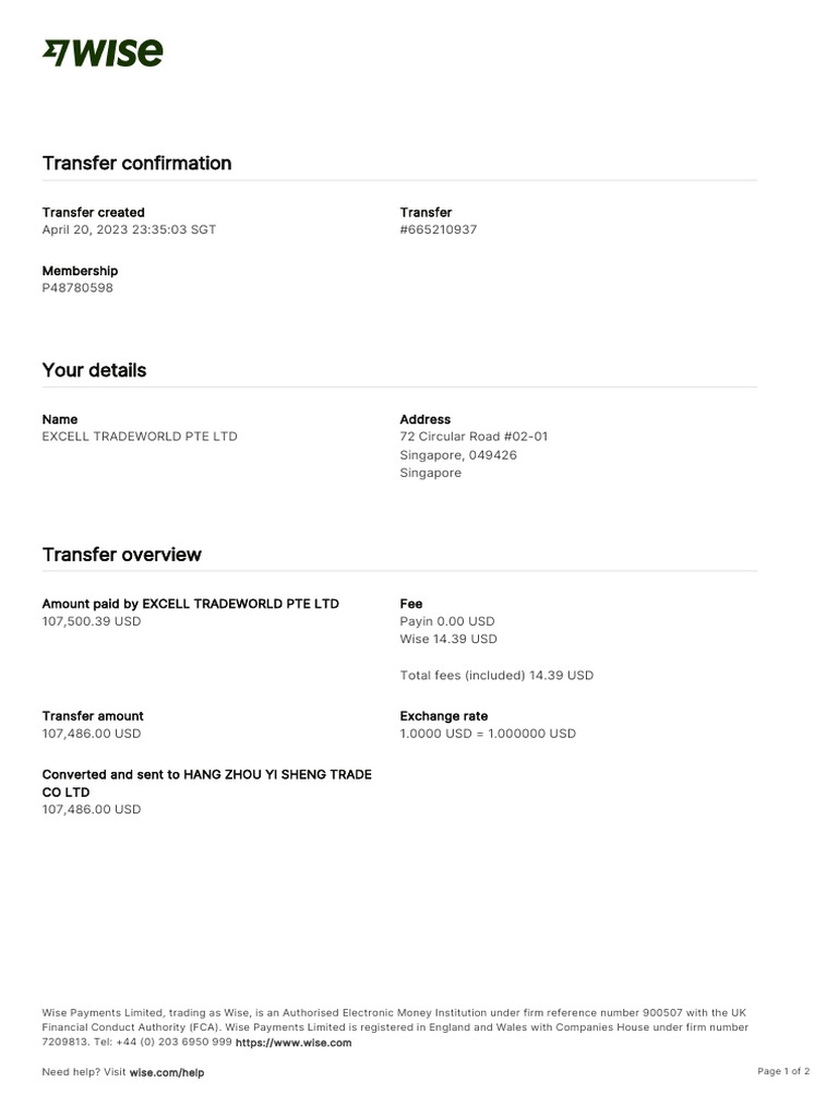 Wise Transaction Invoice Transfer 665210937 1018097717 en | PDF ...