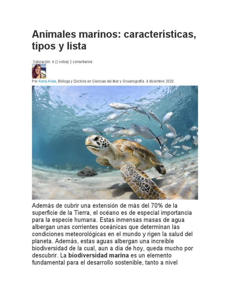 Características y tipos de animales marinos | PDF | Agua | Biodiversidad