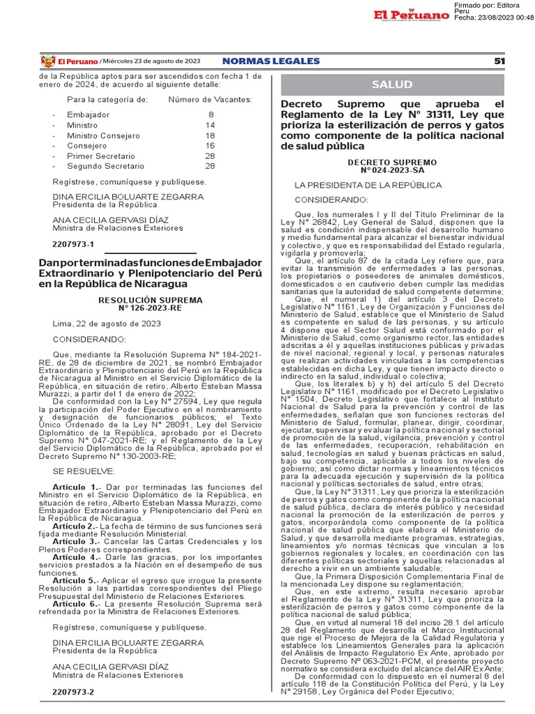 Decreto Supremo Que Aprueba El Reglamento de La Ley N 31311 Decreto ...
