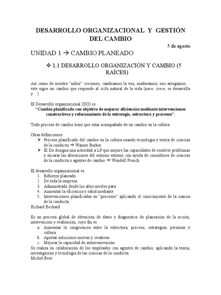 Desarrollo Organizacional Y Gestión Del Cambio Pdf Planificación