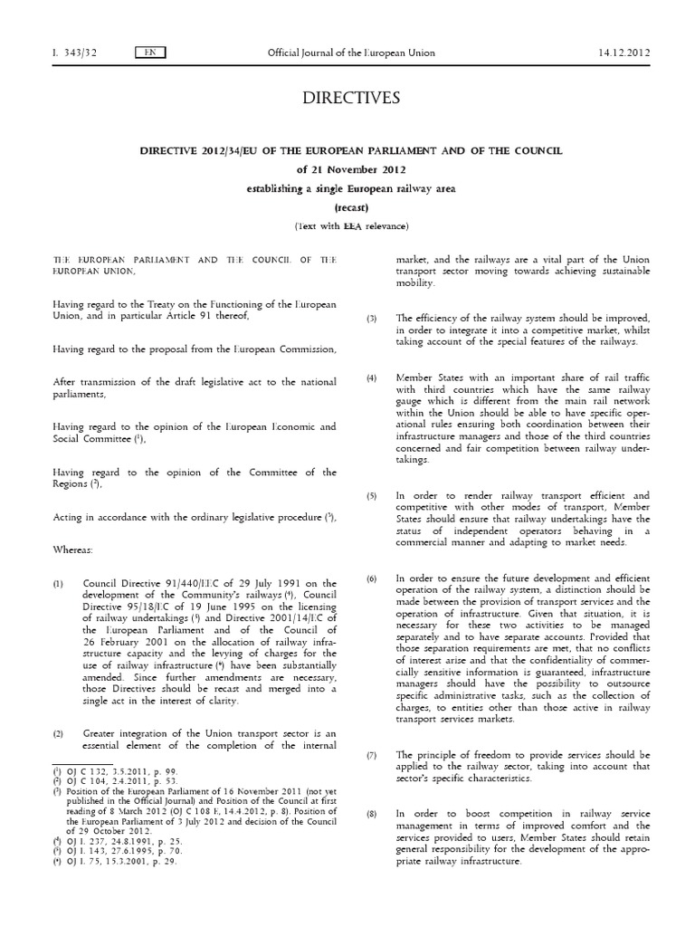 EU Directive 201234 English PDF Infrastructure European Union