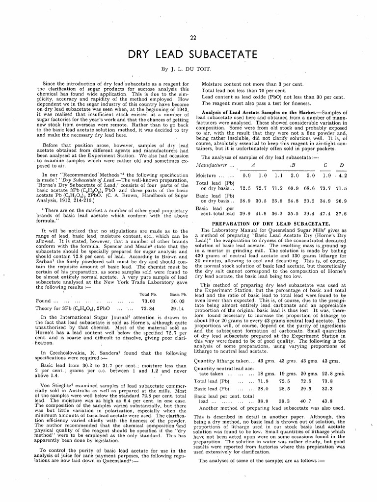 1944 Du Toit Dry Lead Subacetate PDF Lead Titration