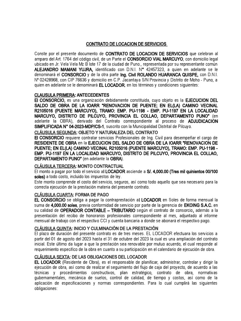 Contrato de Residente de Obra | PDF | Ley común | Derecho civil ...