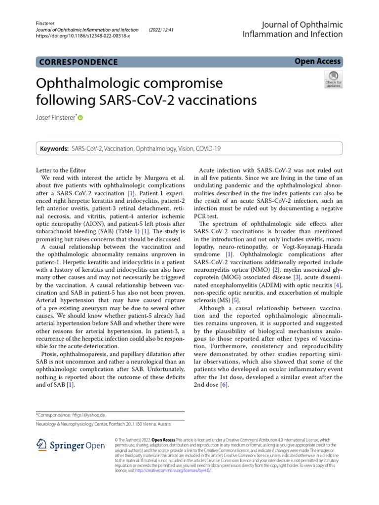 Ophthalmologic Compromise Following SarsCov2 Vaccinations