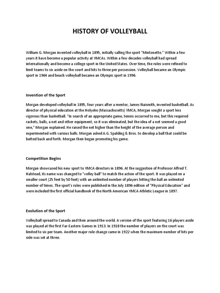 History of Volleyball PDF Volleyball Indoor Sports