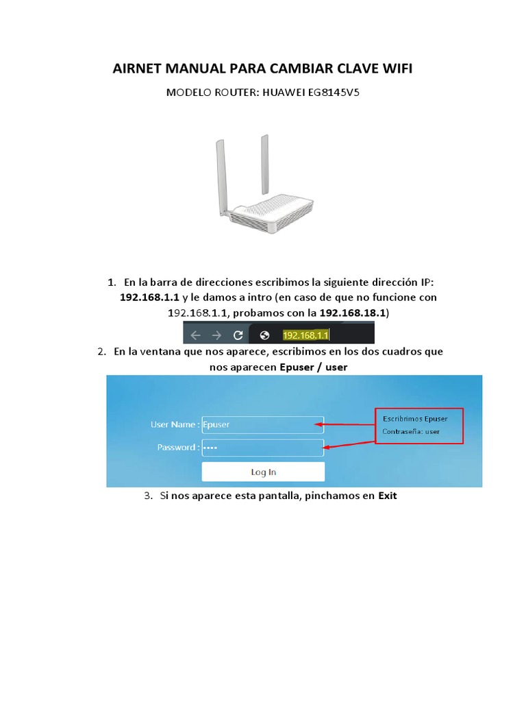 Cambiar contraseña WiFi Huawei EG8145V5 | PDF