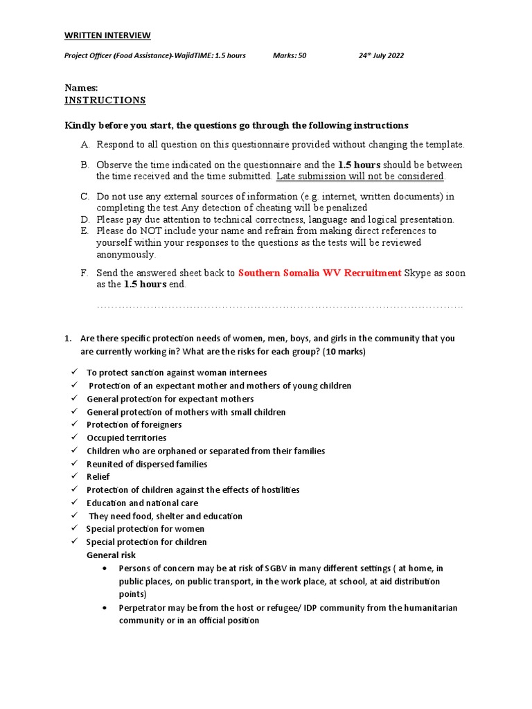 Food Assistance Project Officer Test Guide | PDF | Internally Displaced ...
