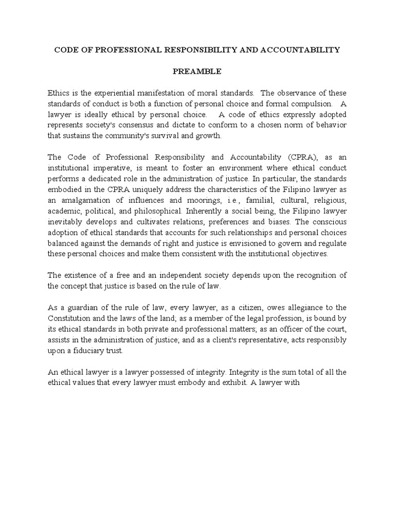 Code of Professional Responsibility and Accountability | PDF