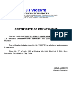 J.S Vicente: Certificate of Employment