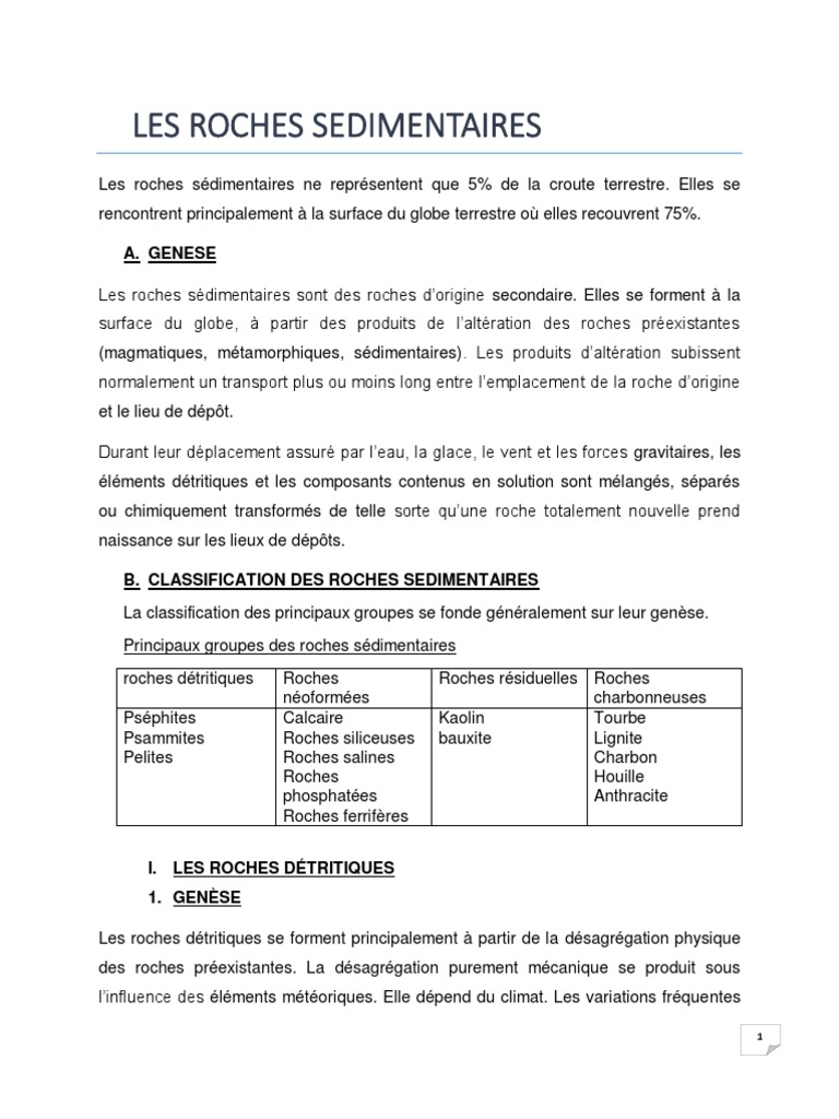 Classification des roches sédimentaires | PDF | Minerai de fer | Grès