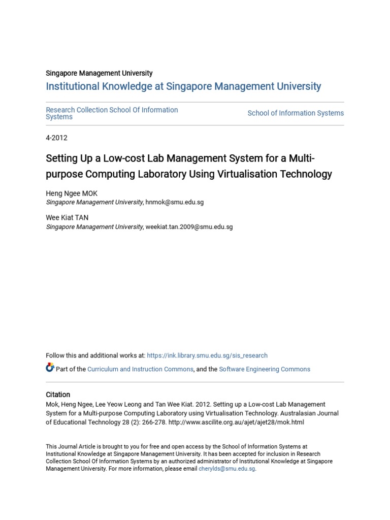 Setting Up A LowCost Lab Management System For A MultiPurpose Computer Lab PDF Operating