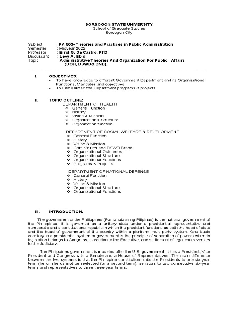 Government Agencies (DOH, DSWD & DND) PDF Government