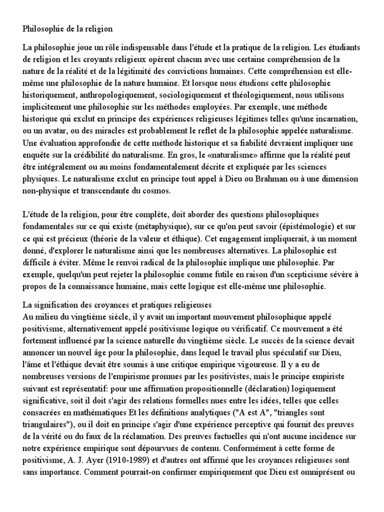 Philosophie de la religion et croyances | PDF | Dieu | Naturalisme ...