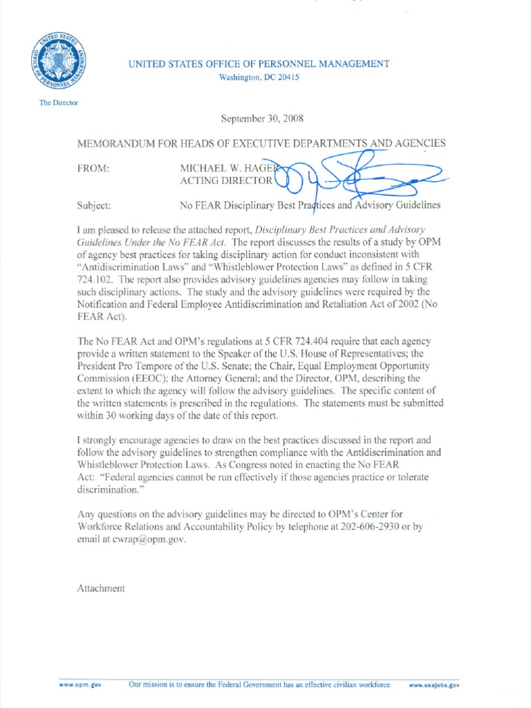 Opm no fear act disciplinary best practices and advisory guidelines