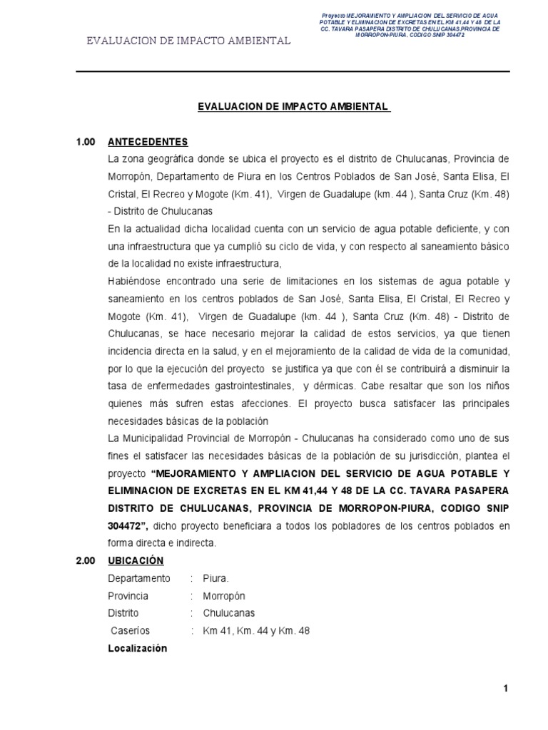 EVALUACION DE IMPACTO AMBIENTAL KM 41 Ok | PDF