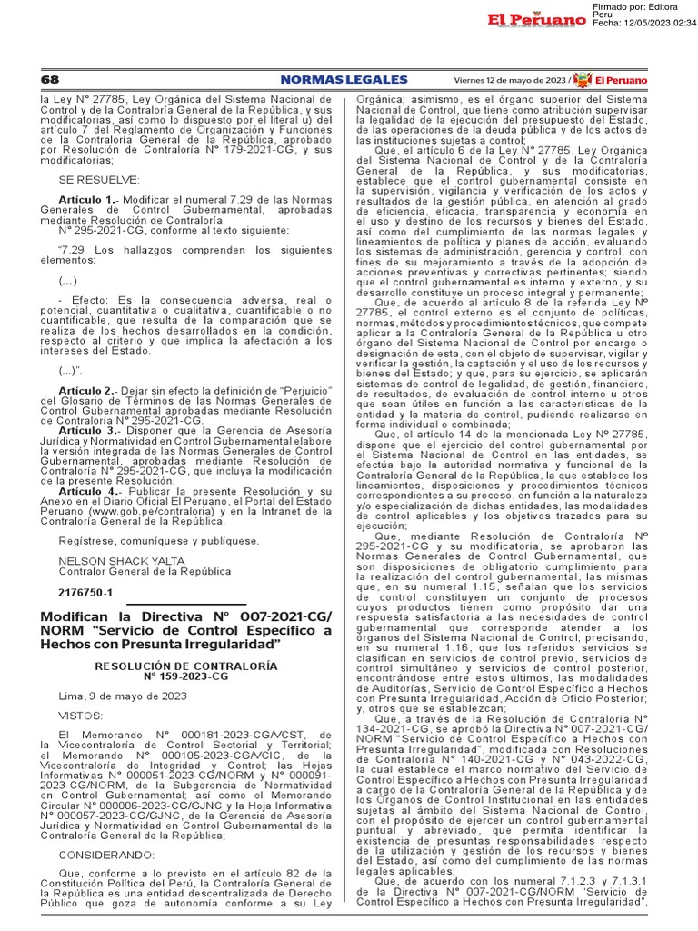 Modificación de Normas de Control Gubernamental | PDF | Gobierno ...