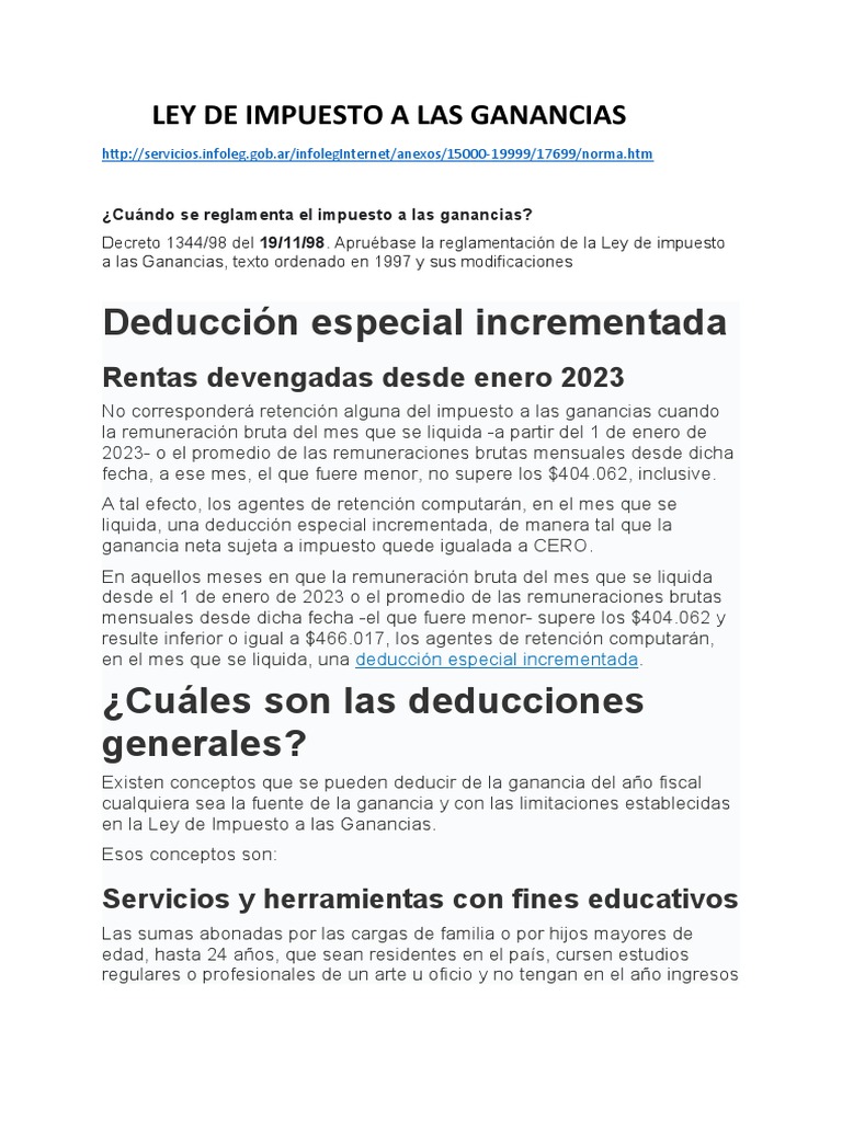 Impuesto a las Ganancias: Deducciones 2023 | PDF | Impuesto sobre la ...