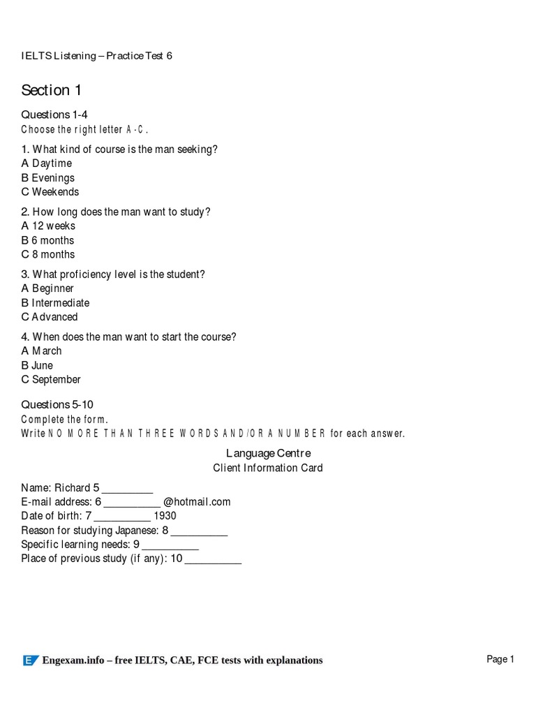 ieltsfever listening test 6