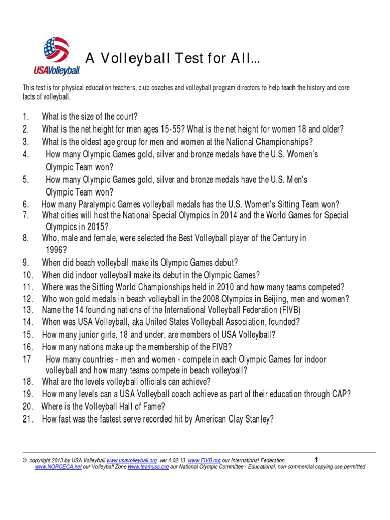 A Volleyball Test For All 40213 PDF Volleyball Multi Sport Events