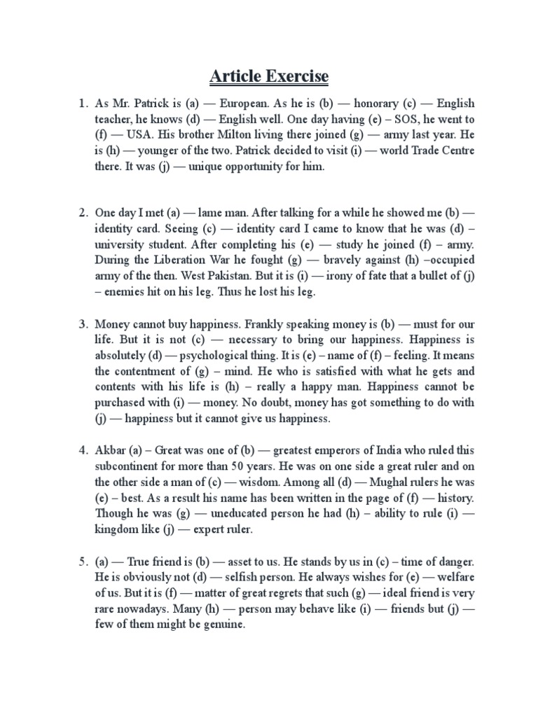 Article Exercises for Class 8 | PDF | History