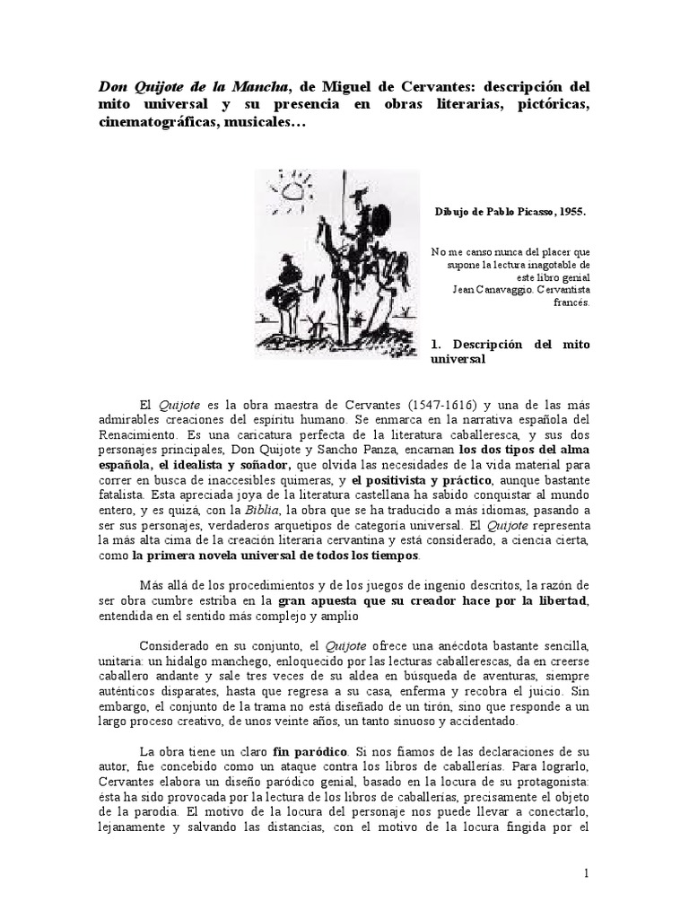 Mito de Don Quijote en el Arte Universal | PDF