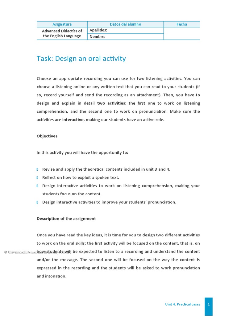 Oral Activities for English Listening Skills | PDF | Behavior ...