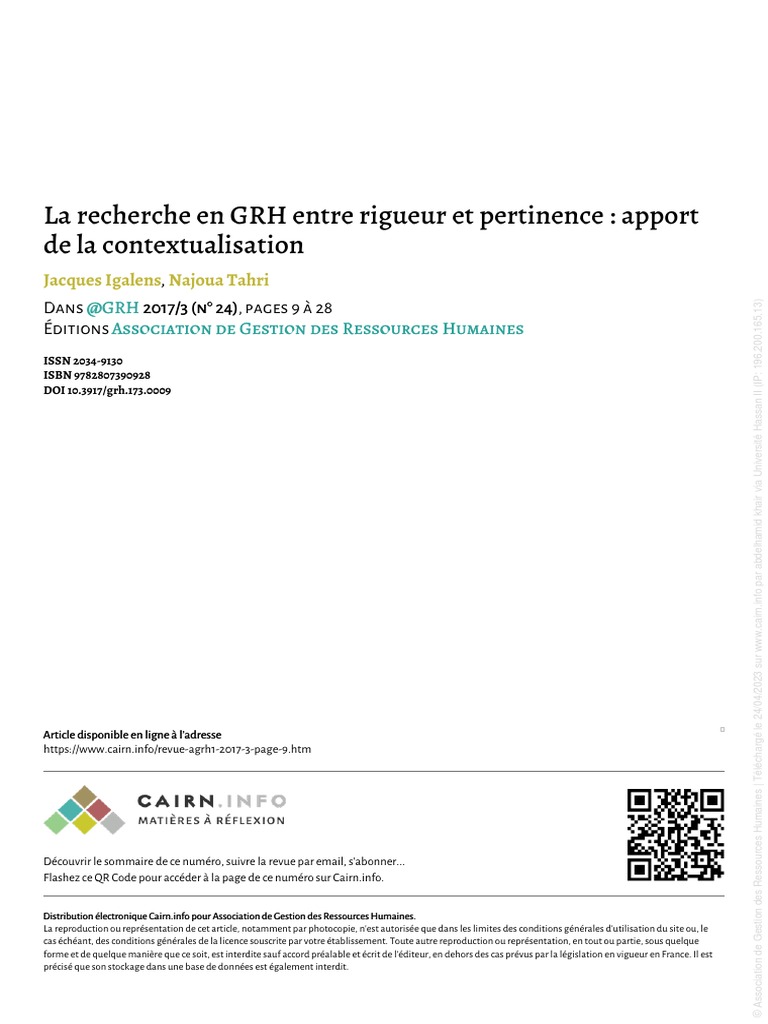 Rigueur et pertinence en recherche GRH | PDF