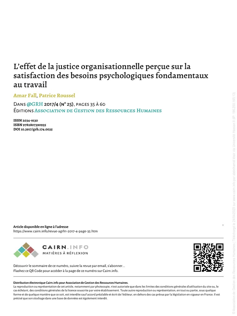 Justice organisationnelle et satisfaction au travail | PDF | Motivation ...