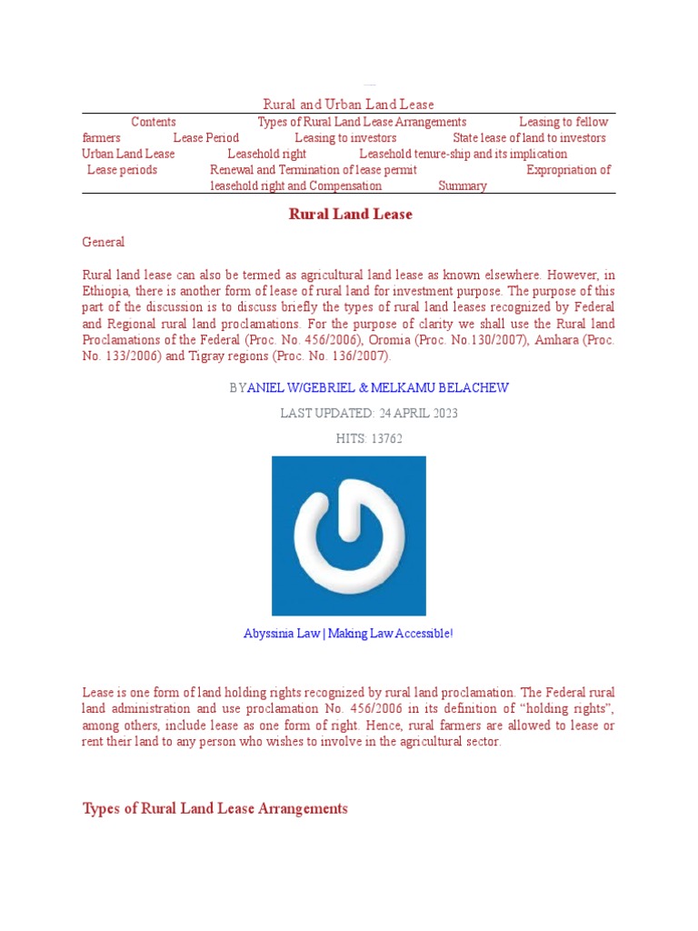Land Lease in Ethiopia PDF