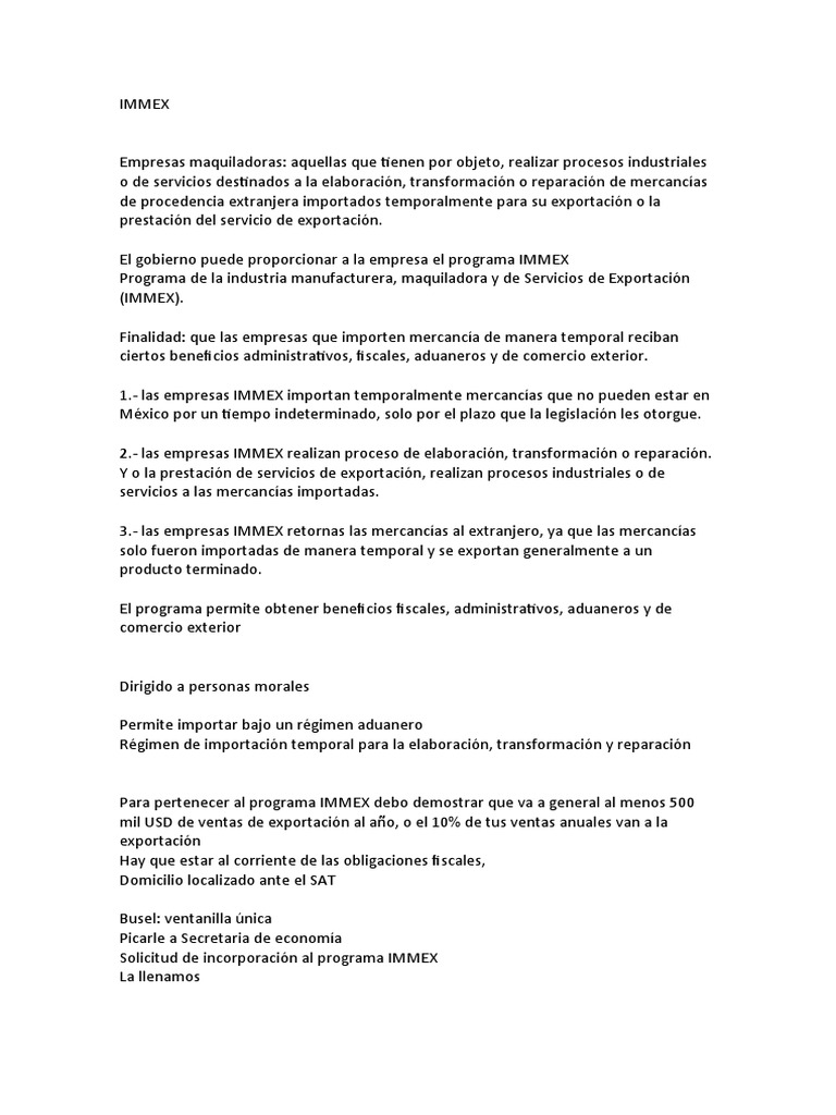 Immex Pdf El Comercio Internacional Exportaciones
