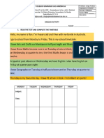 English Activity Student: - Grade: - 1. Read The Text and Complete The Timetable