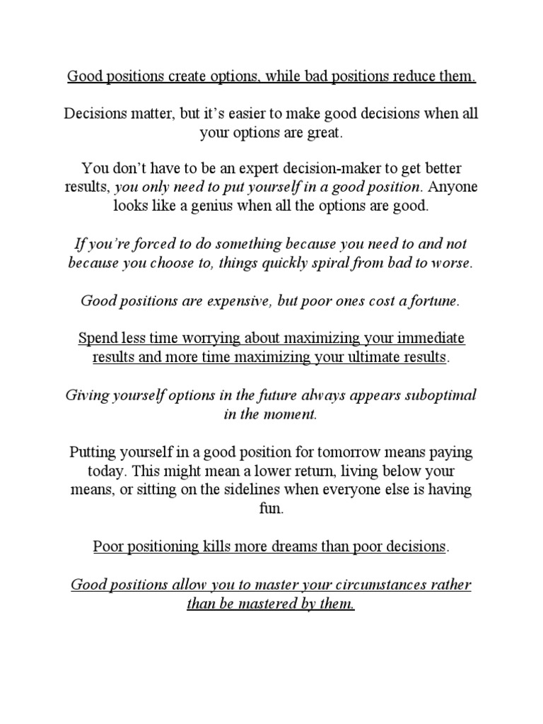 189 Words And Phrases For In A Good Position – WATQVT