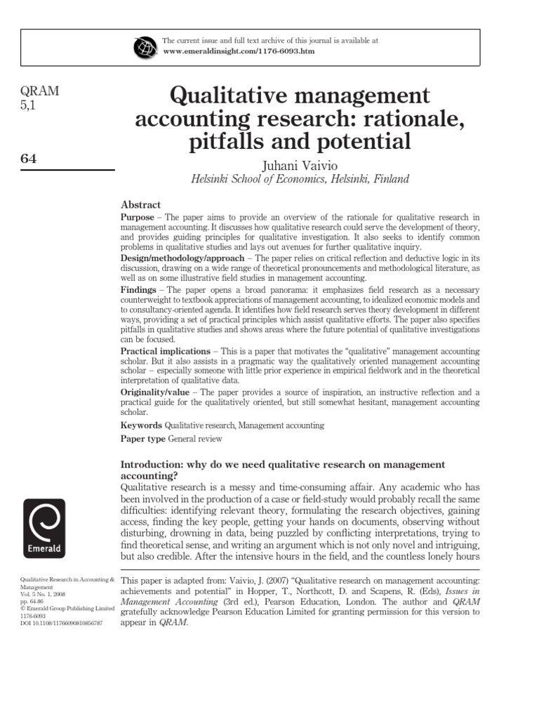 Rationale and Challenges in Qualitative Management Accounting | PDF ...