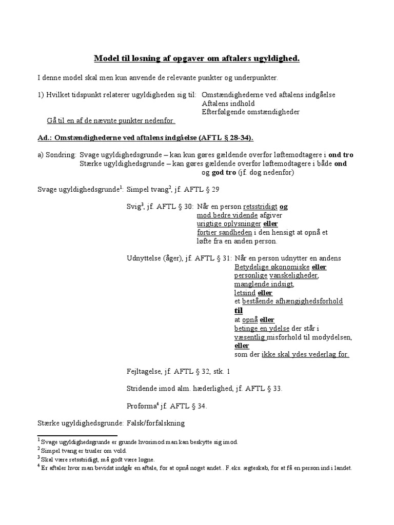 Model Til Løsning Af Opgaver Om Aftalers Ugyldighed | PDF