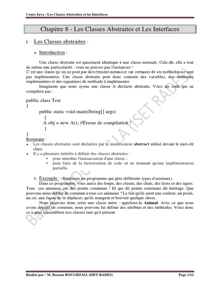 Classes Abstraites et Interfaces en Java | PDF | Classe (informatique ...