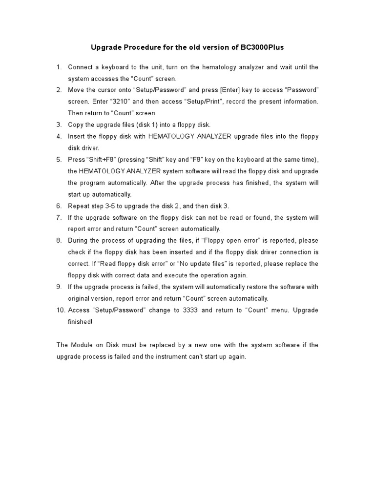 BC3000Plus Upgrade Procedure Guide | PDF