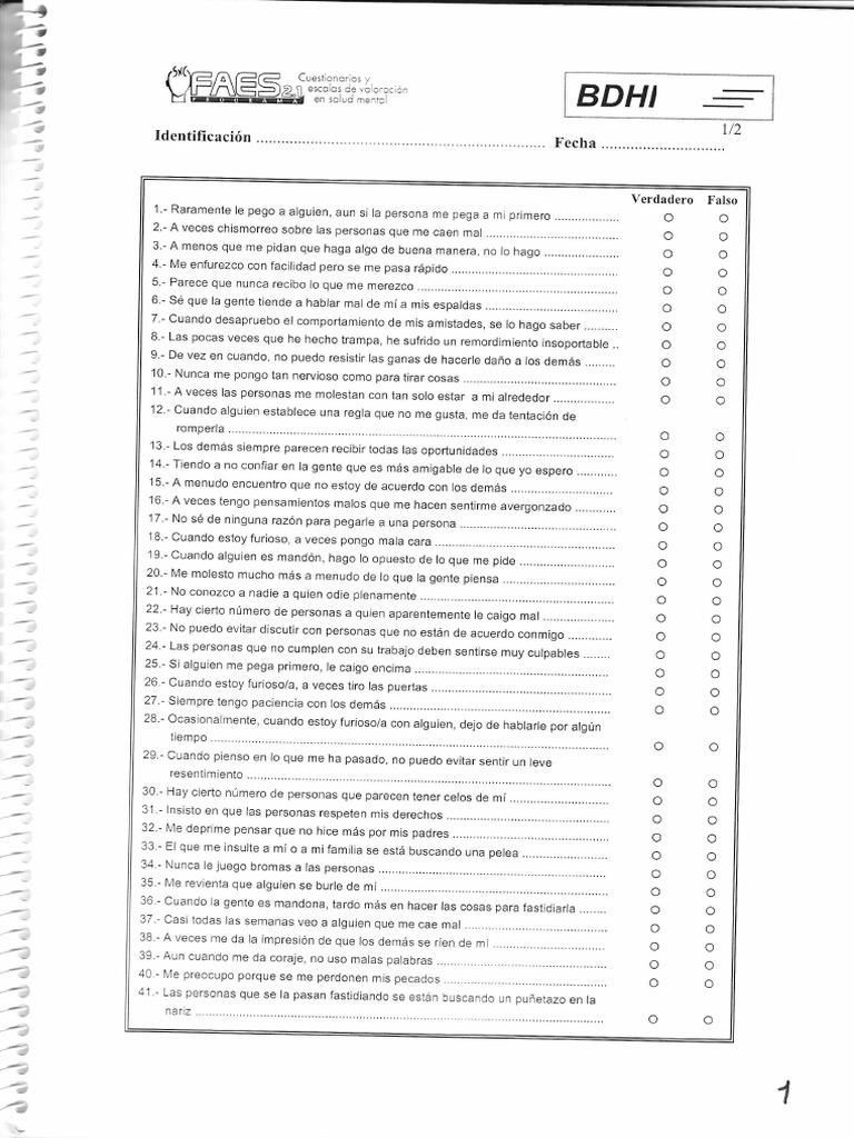 Inventario de Hostilidad BDHI | PDF | Métodos de búsqueda | Psicometría