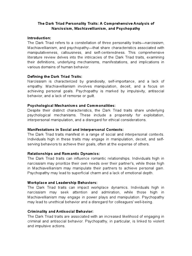 The Dark Triad Personality Traits | PDF