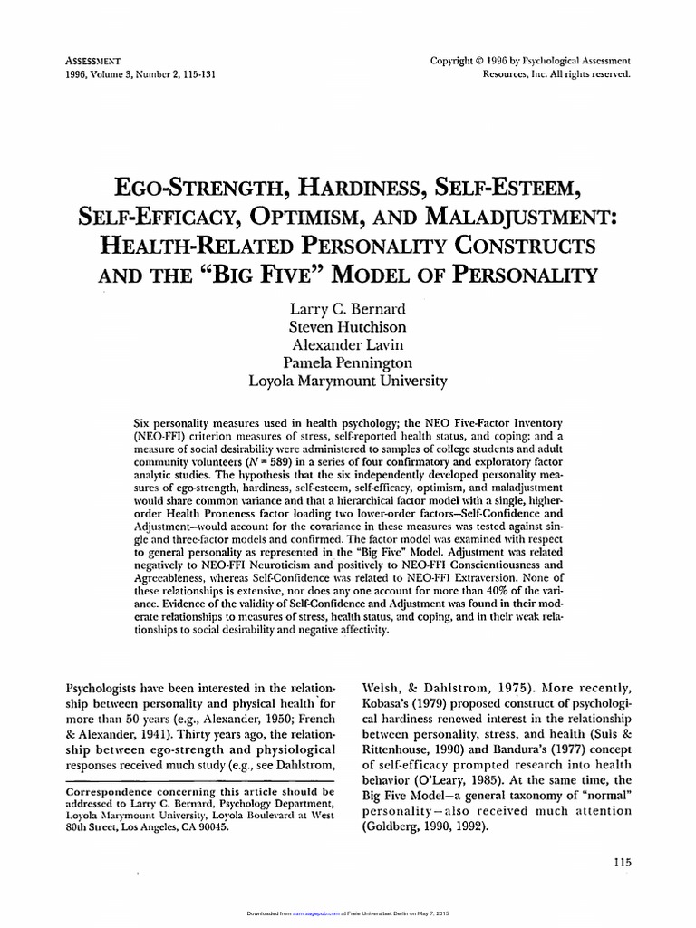 TH, Hardiness, Self-Esteem | PDF | Self Esteem | Self Efficacy