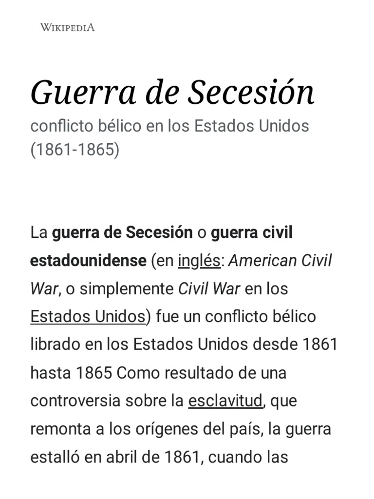 Guerra de Secesión - Wikipedia, La Enciclopedia Libre | PDF | Estados ...